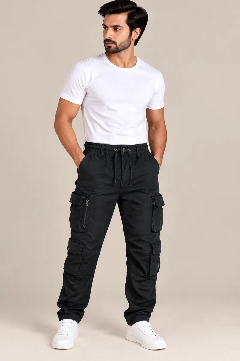 Black Utility Cargo Jogger Pants