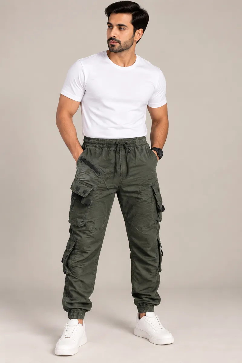 Olive Green Utility Cargo Jogger Pants