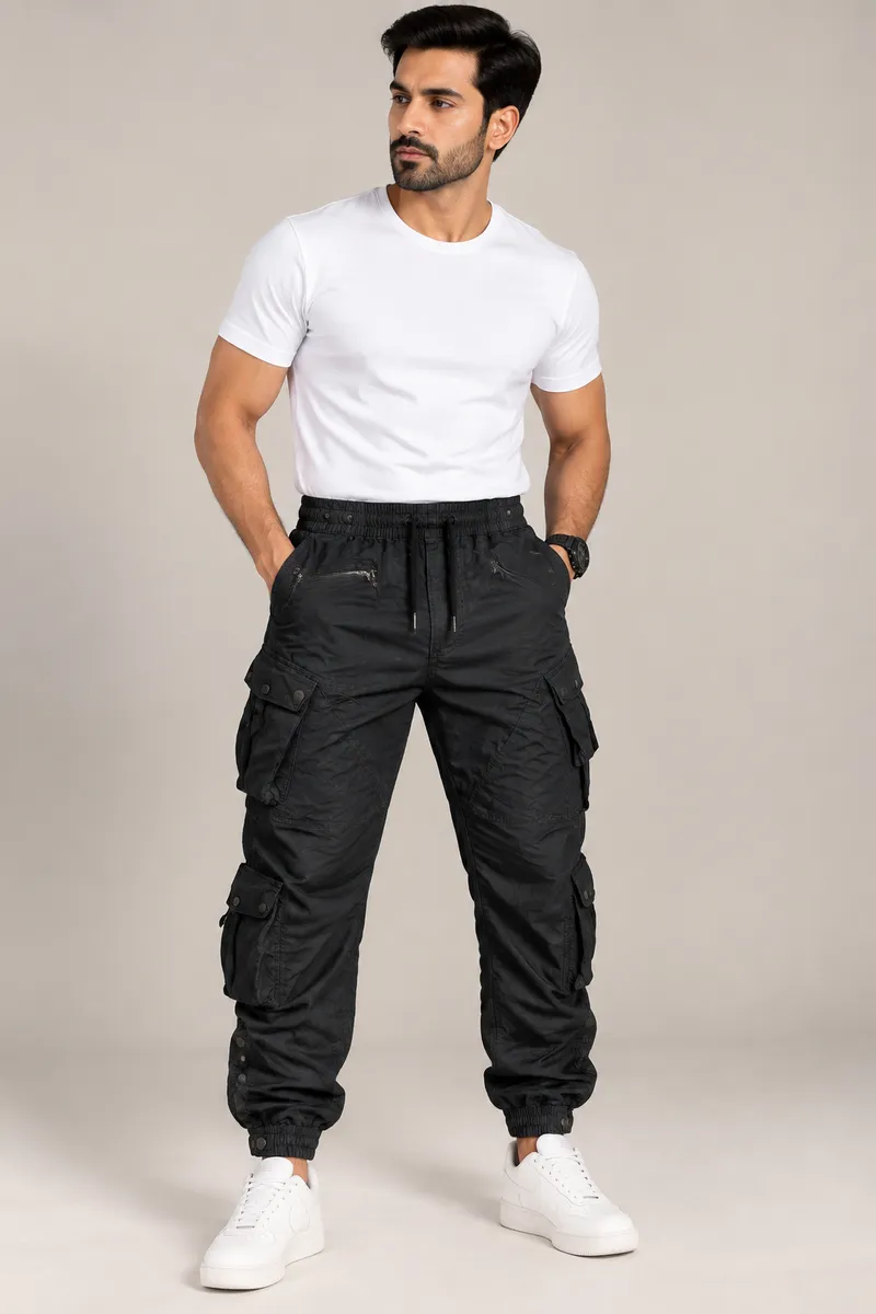 Black Tactical Cargo Jogger Pants