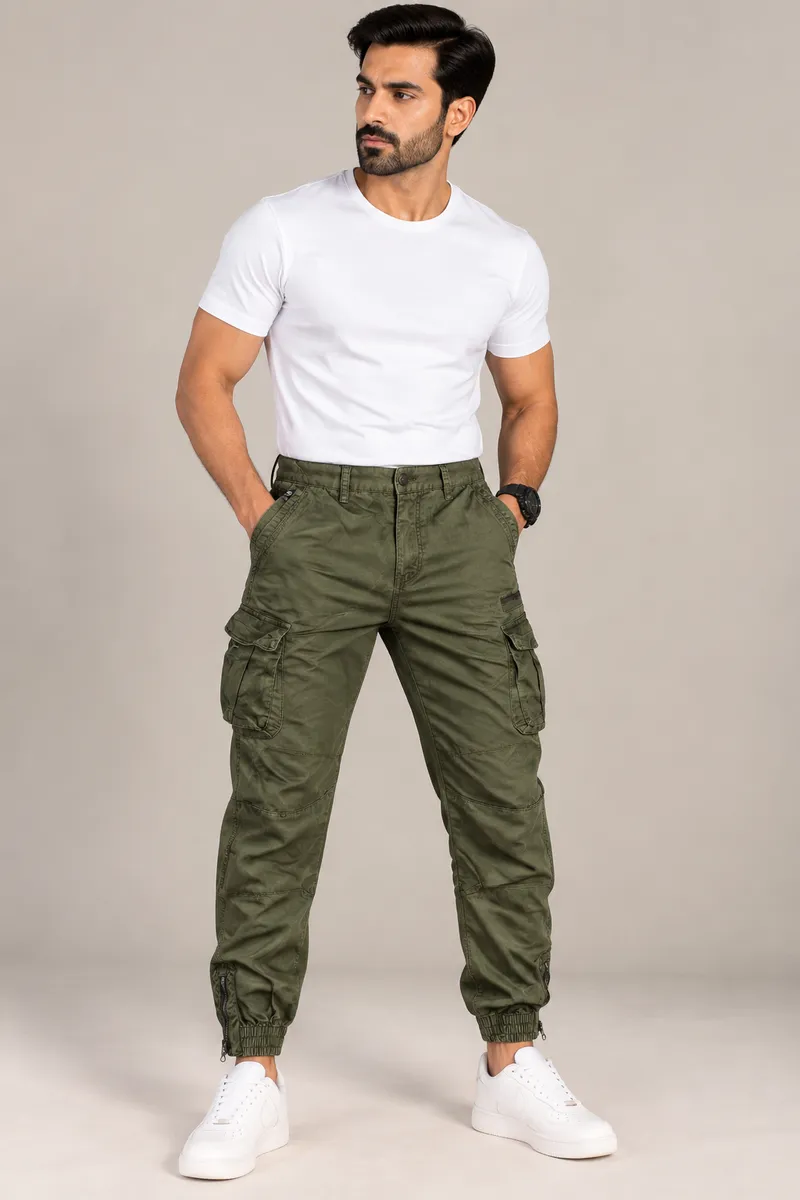 Olive Green Cargo Jogger Pants