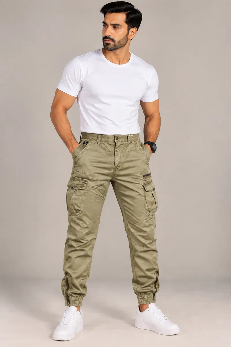 Khaki Cargo Jogger Utility Pants