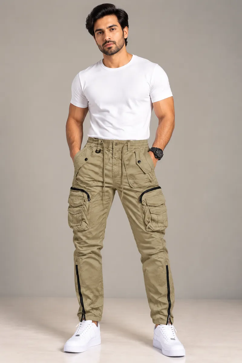 Khaki Utility Cargo Jogger Pants