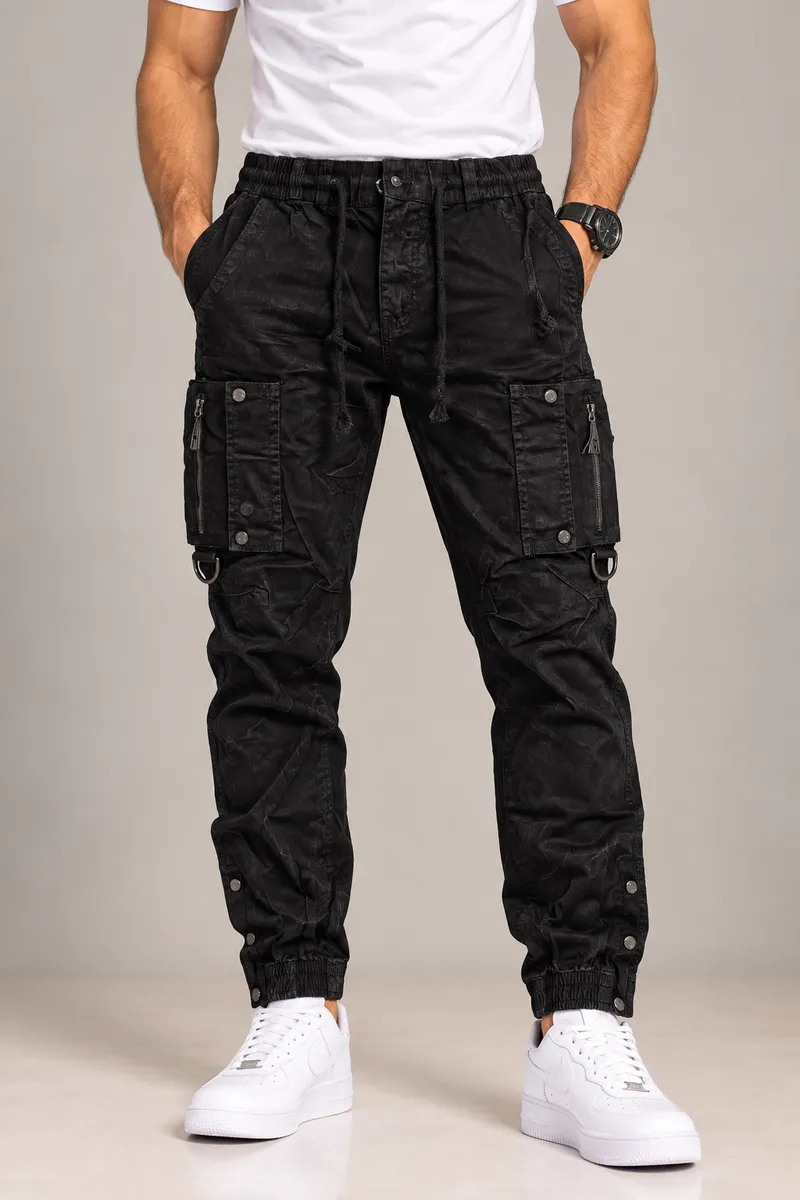 Black Multi-Pocket Utility Cargo Jogger Pants