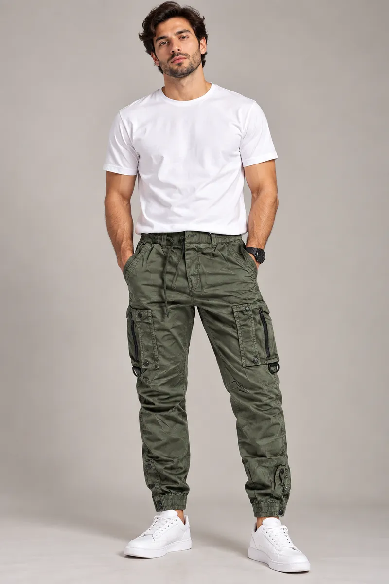 Olive Green Multi-Pocket Cargo Jogger Pants