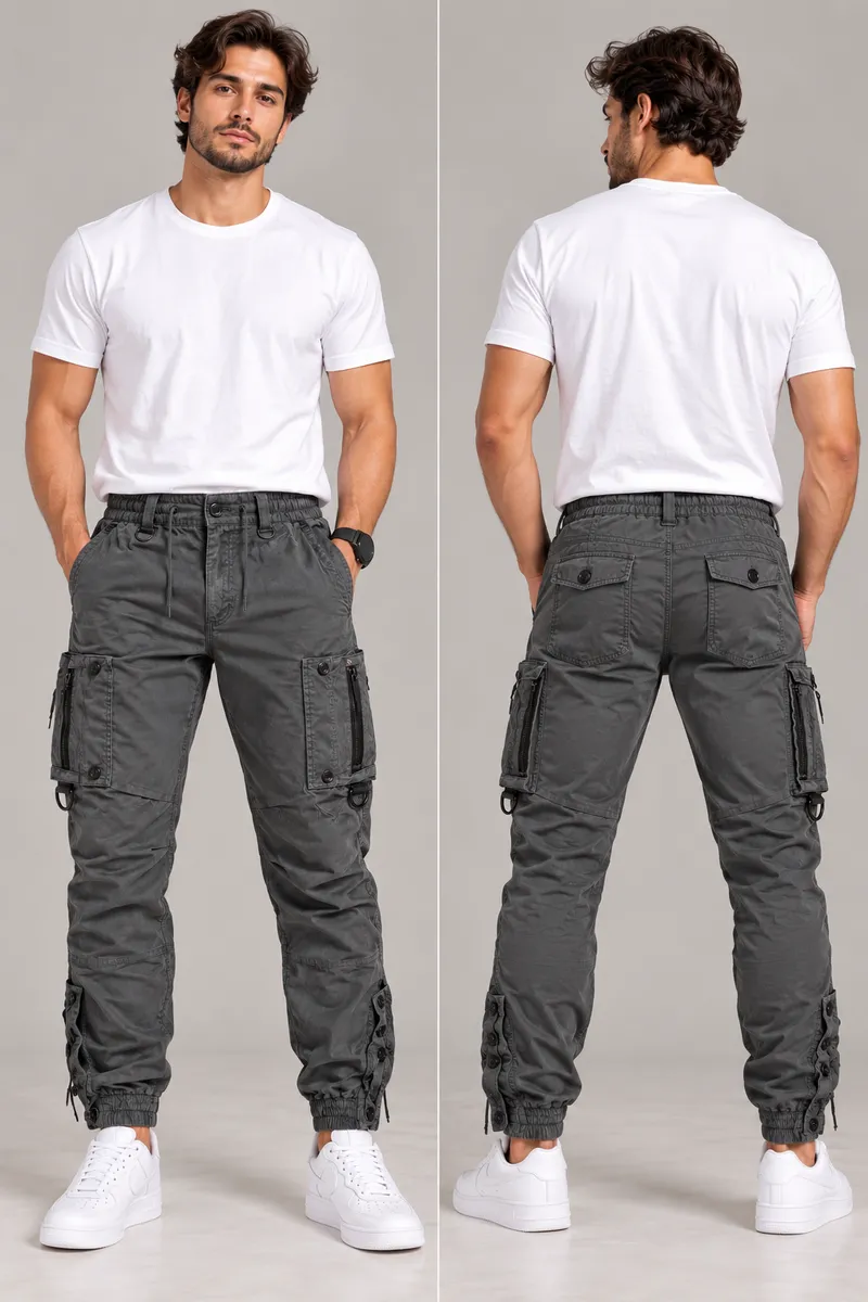 Charcoal Grey Utility Cargo Jogger Pants