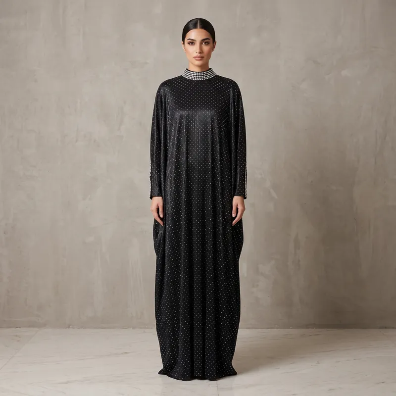 Black Shimmer Metallic Abaya with Crystal Back Medallion