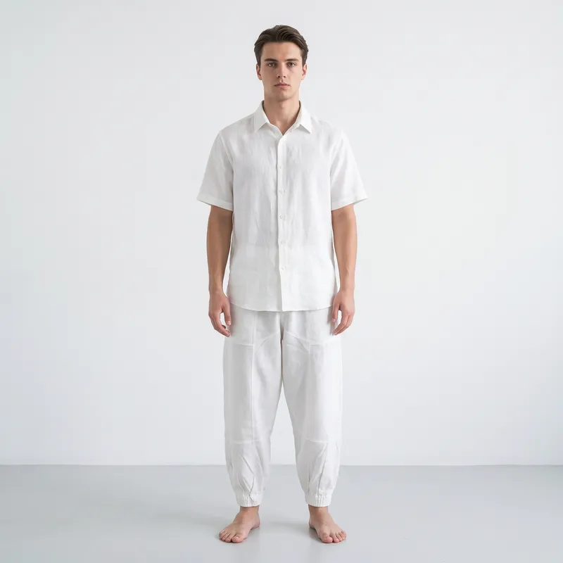 Linear Paneled Linen Trousers – Off-White[cite