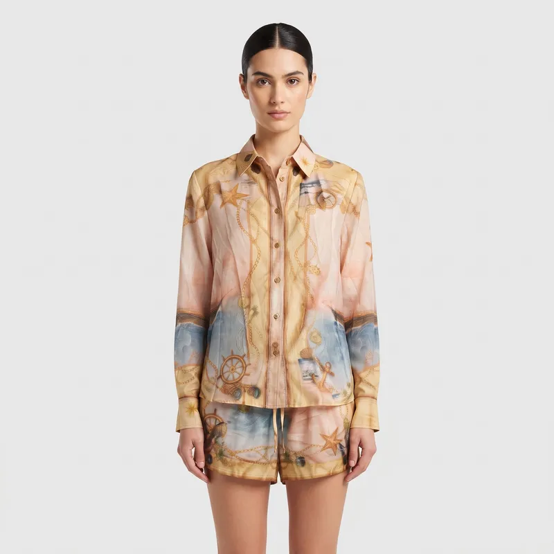 Zimmermann-Style Nautical Map & Chain Print Sheer Playsuit