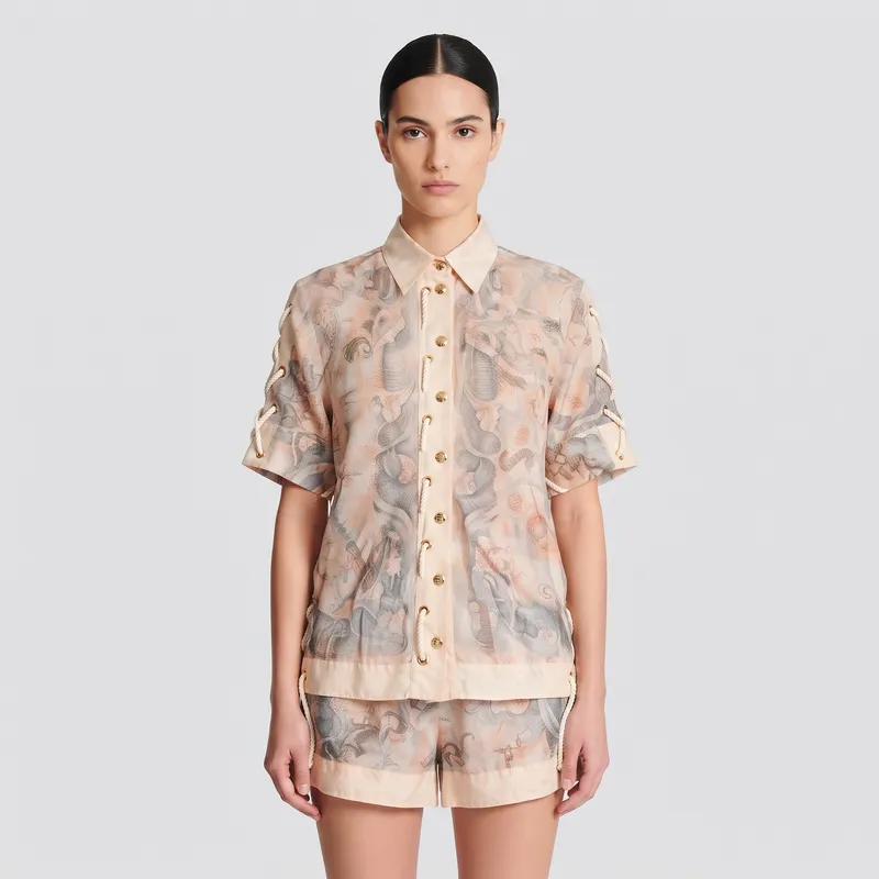 Seraphina" Peach & Grey Paisley-Print Linen Resort Wear Set