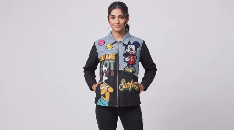 Black & Blue Mickey Mouse Patchwork Jacket