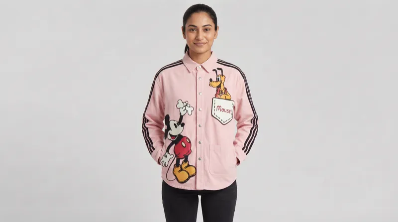 Blush Pink Mickey Mouse Graphic Stripe Shirt Jacket