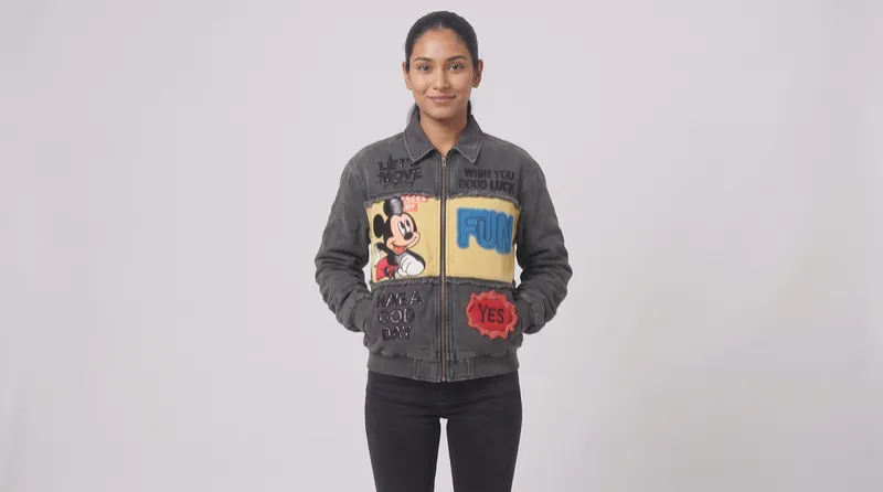 Charcoal Mickey Graphic Denim Jacket