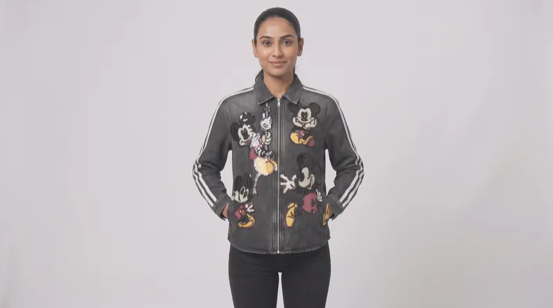 Charcoal Mickey Mouse Patchwork Denim Jacket