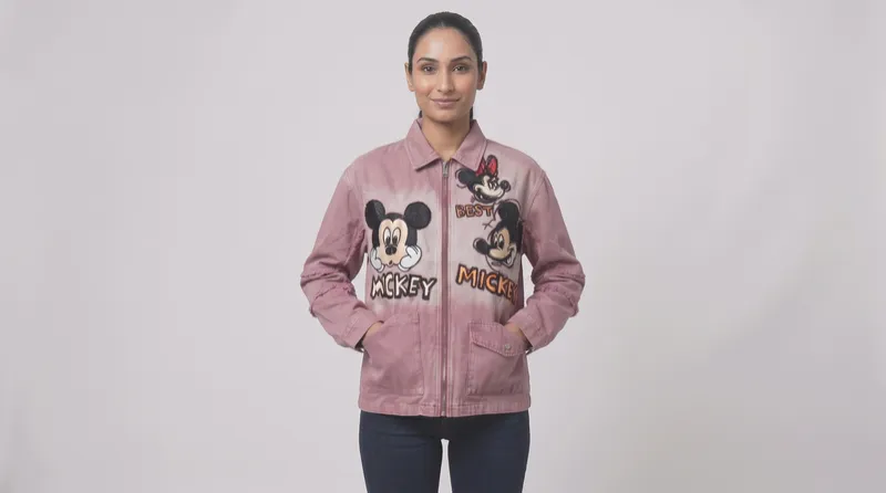 Dusty Pink Mickey Graphic Denim Jacket