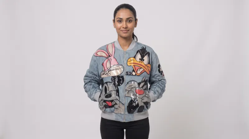 Light Blue Looney Tunes Sequin Bomber Jacket