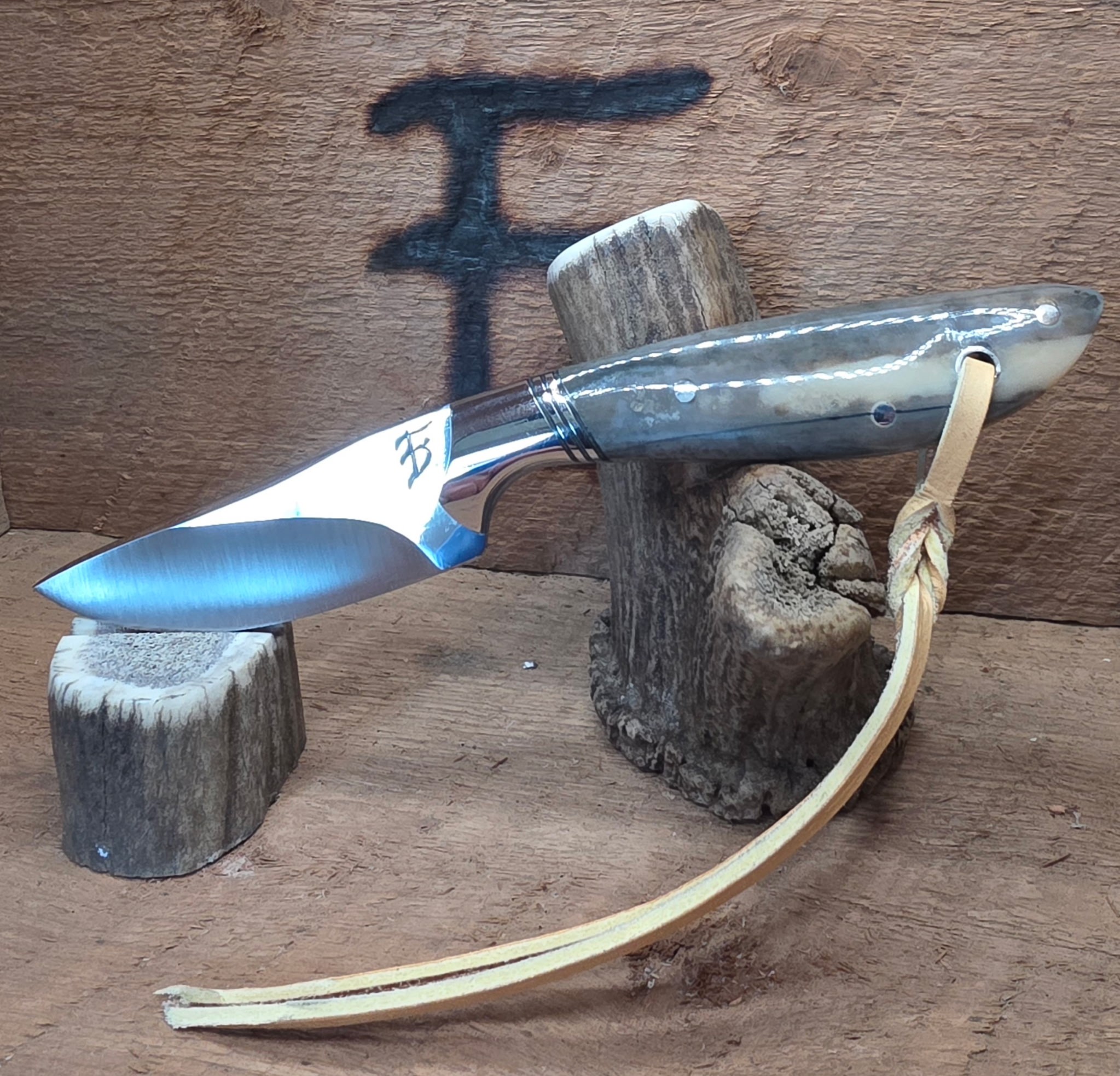 7 Inch Cowboy Knife with CPM 154 Stainless Steel Blade - 416 Stainless Bolster - Ancient Fossilized Walrus Tusk Scales