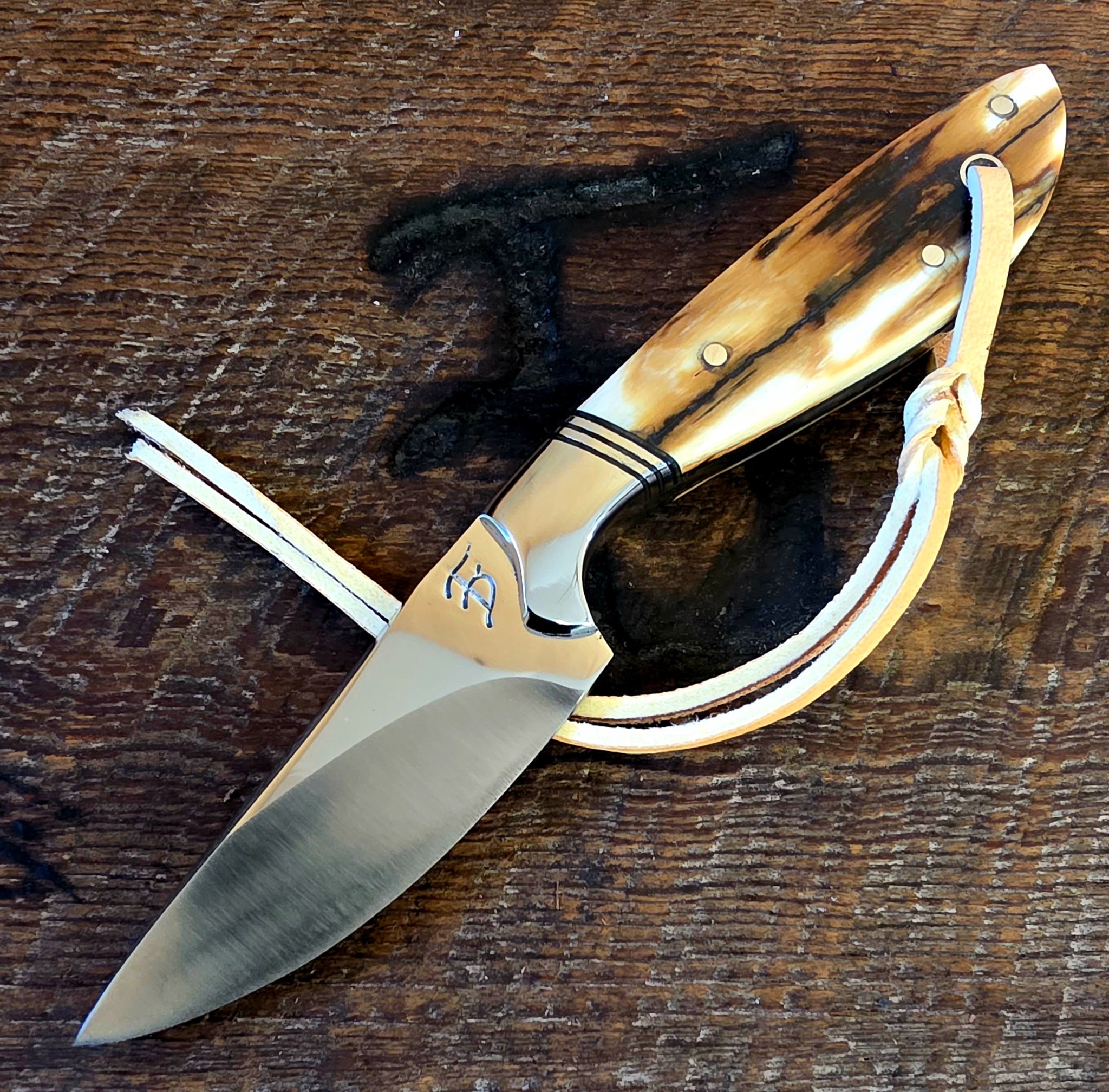 7 Inch Cowboy Knife with CPM 154 Stainless Steel Blade - Ancient Wooly Mammoth Tusk Scales