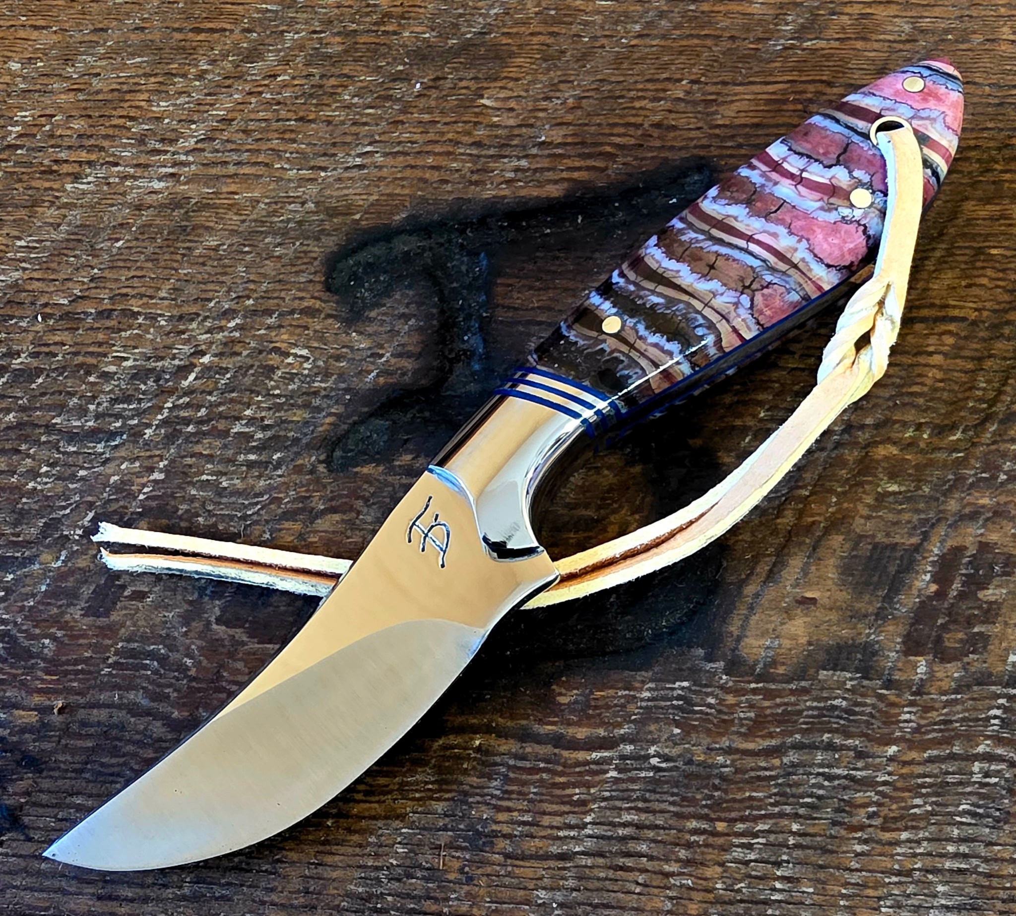 7 Inch Cowboy Hunter with CPM 154 Stainless Steel Blade - Blue Liners - Wooly Mammoth Tooth Scales