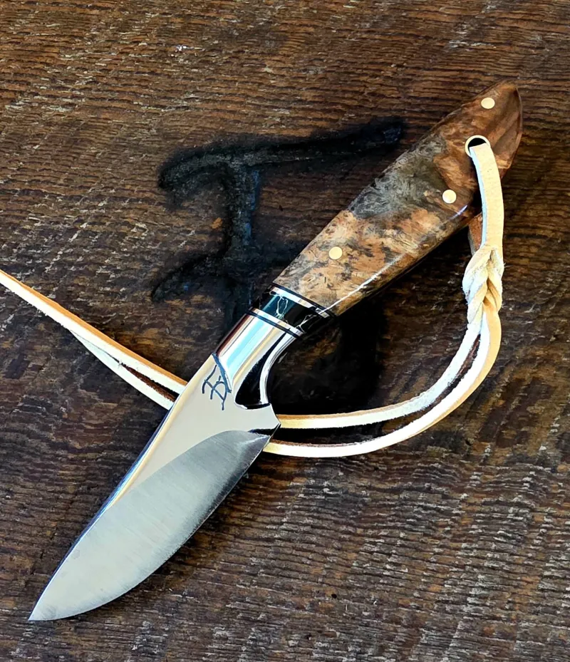 7 Inch Cowboy Knife with Nitro V Stainless Steel Blade - Amboyna Burl Scales