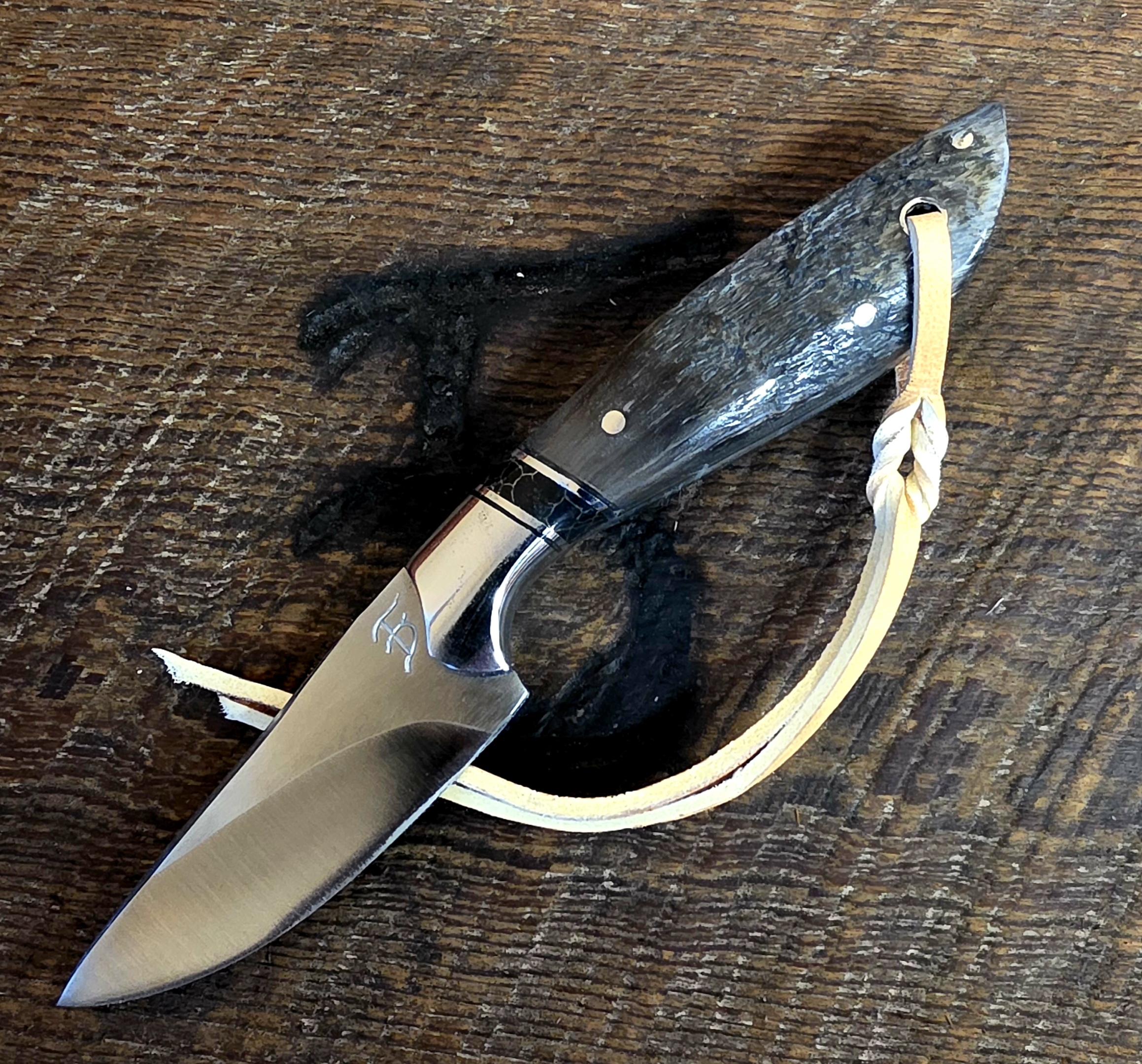 7 Inch Cowboy Knife with CPM Magnacut Stainless Steel Blade - Black Onyx and Stainless Inlay and Pronghorn Antelope Scales