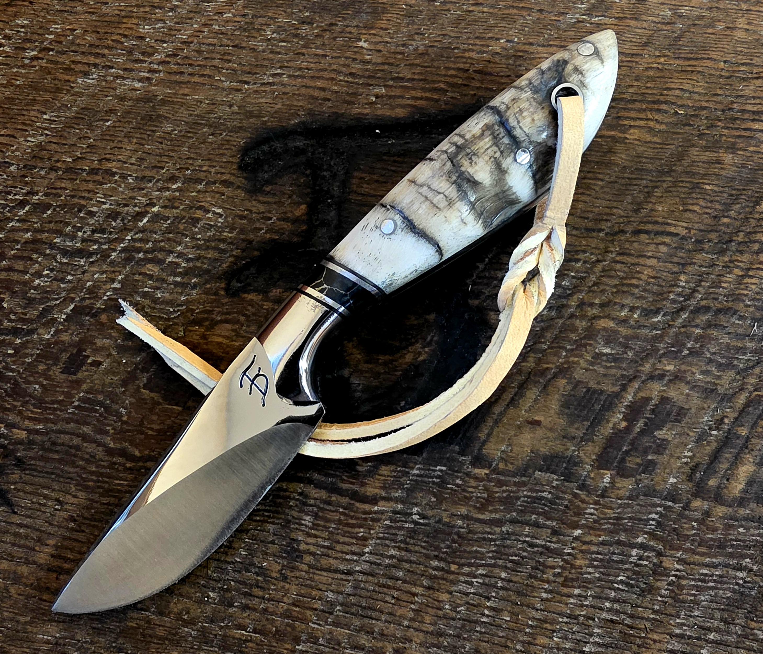 7 Inch Cowboy Knife with Nitro v Stainless Steel Blade - Black Onyx and Stainless Inlay with Desert Big Horn Sheep Scales