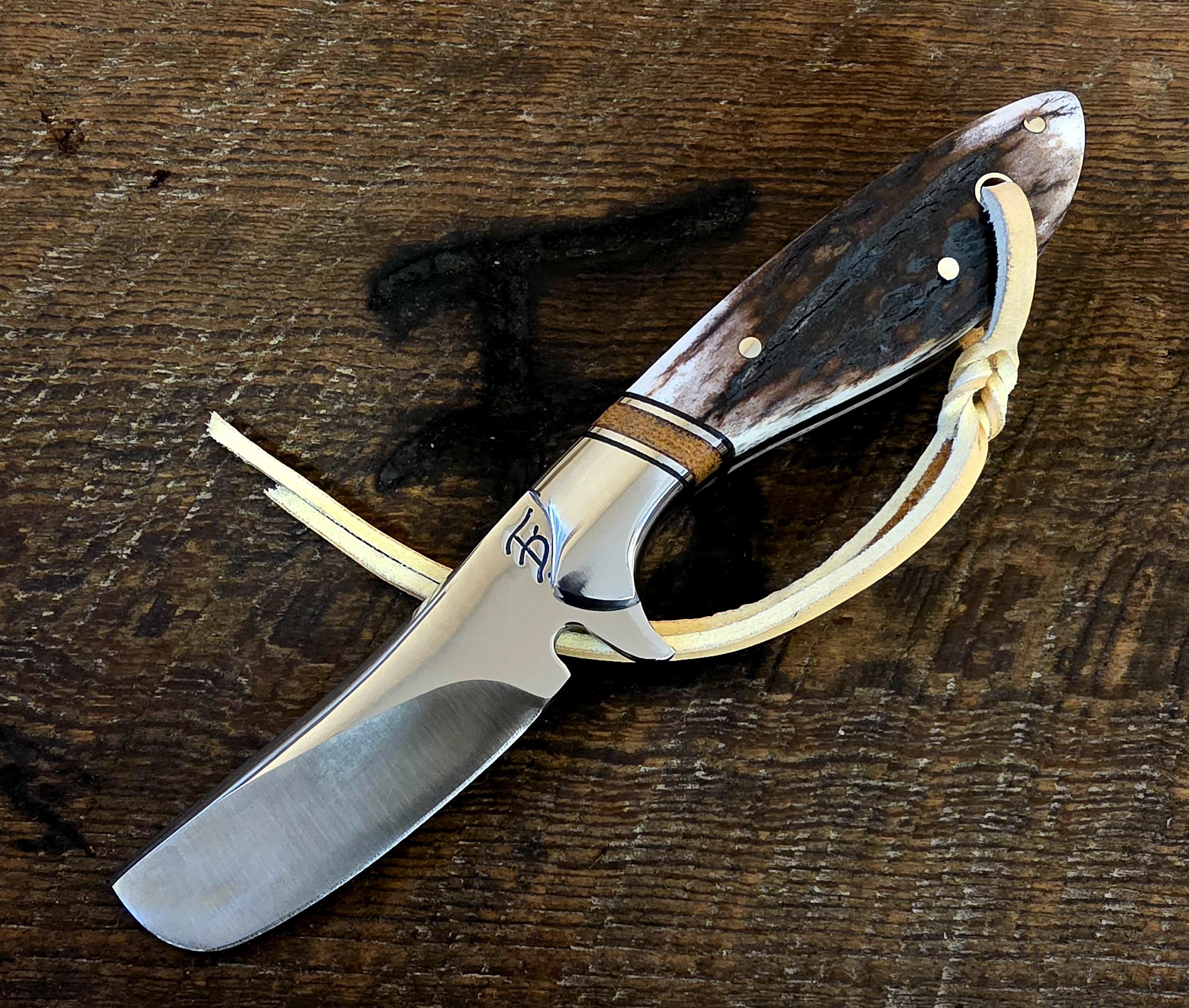 7 Inch Bullcutter with Nitro-V Stainless Steel - Brown Canvas Micarta - Elkhorn Scales