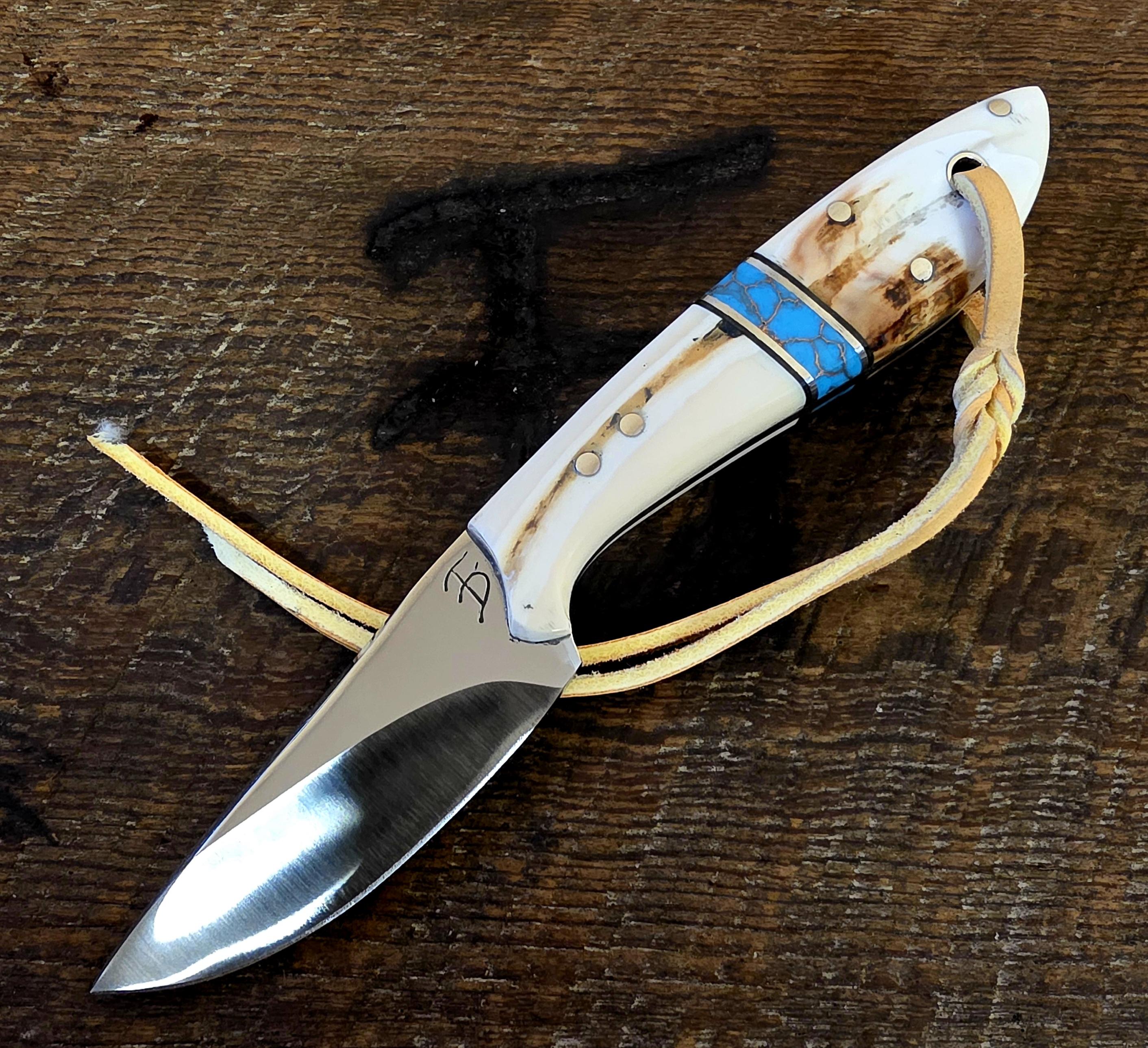 7 Inch Cowboy Rancher with Nitro-V Stainless Steel - Turquoise Recon Stone - Warthog Tusk Scales