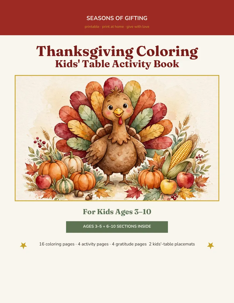Thanksgiving Coloring & Kids' Table Activity Book for Kids Ages 3–10