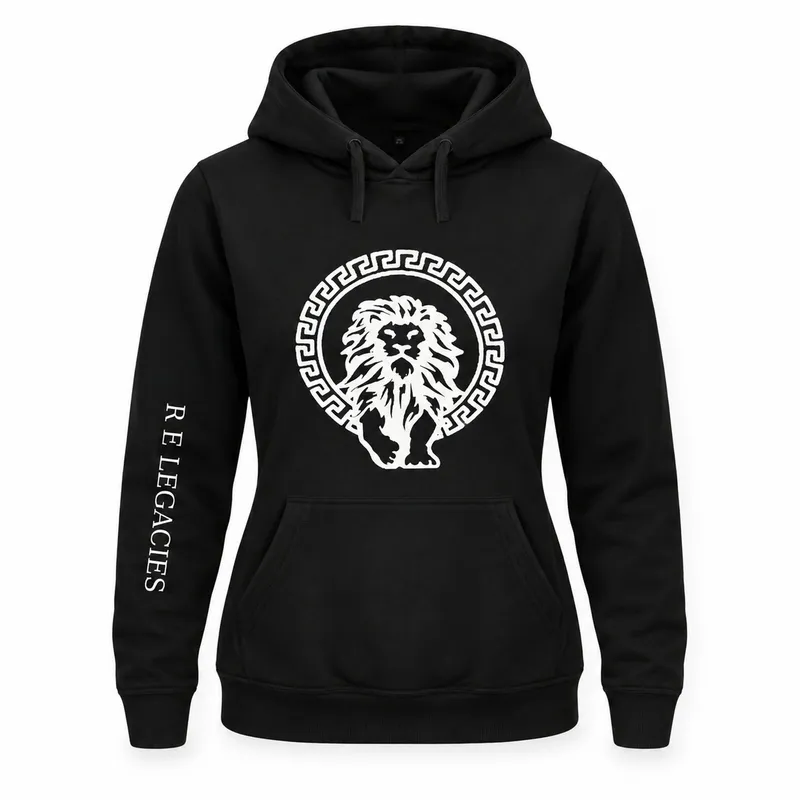 Hoodie Mujer · Negro con Logo Blanco (Central)