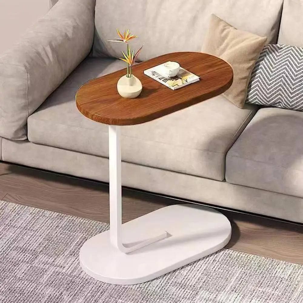 Modern Wooden C-Shape Side Table with White Base for Living Room UAE | D-E49