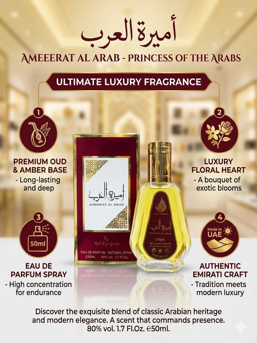 Ameerat Al Arab Eau de Parfum - Authentic Emirati Luxury Fragrance (50ml) | D-E41