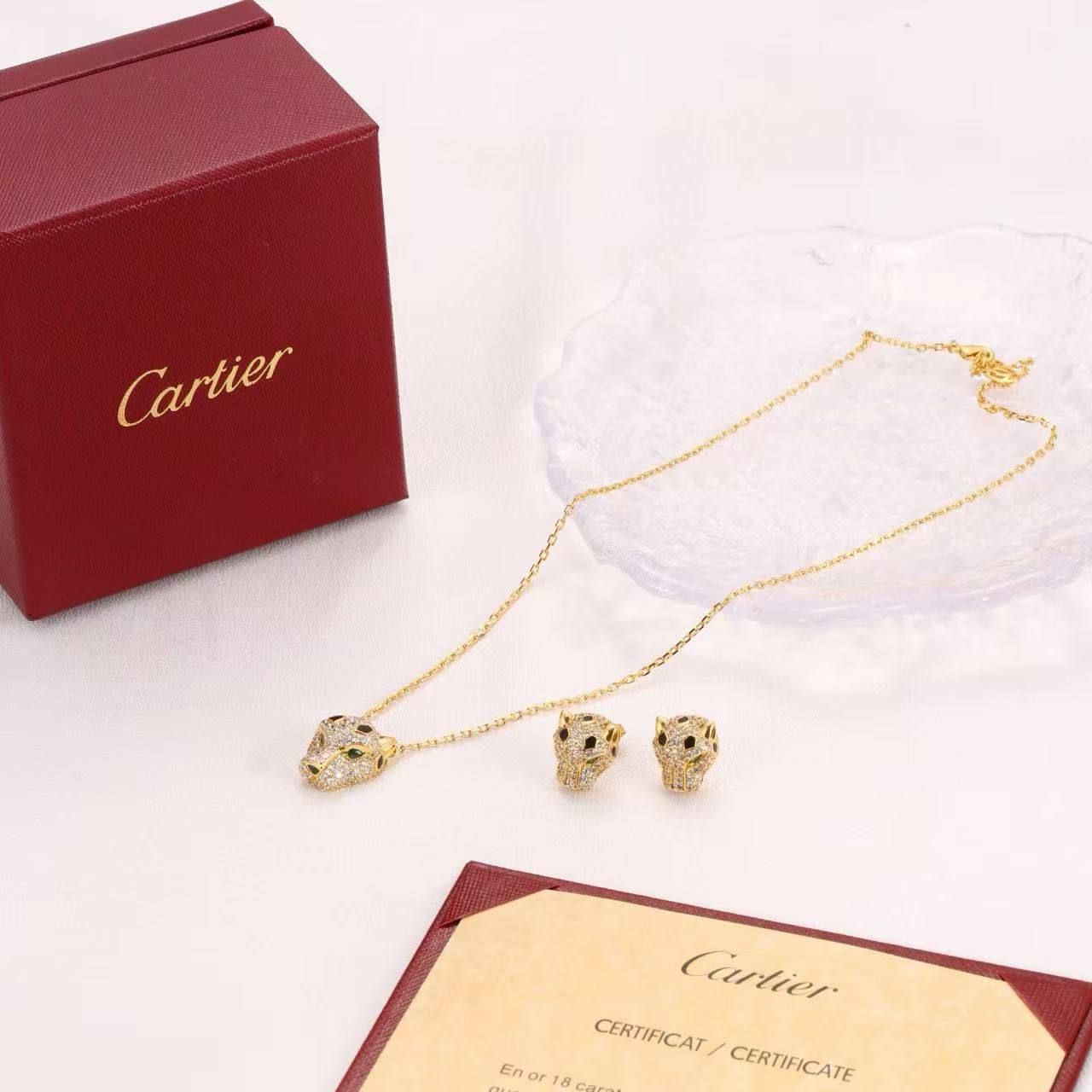 Luxury Cartier Panthère Jewelry Set (Necklace & Earrings) – Premium High Copy | D-E26