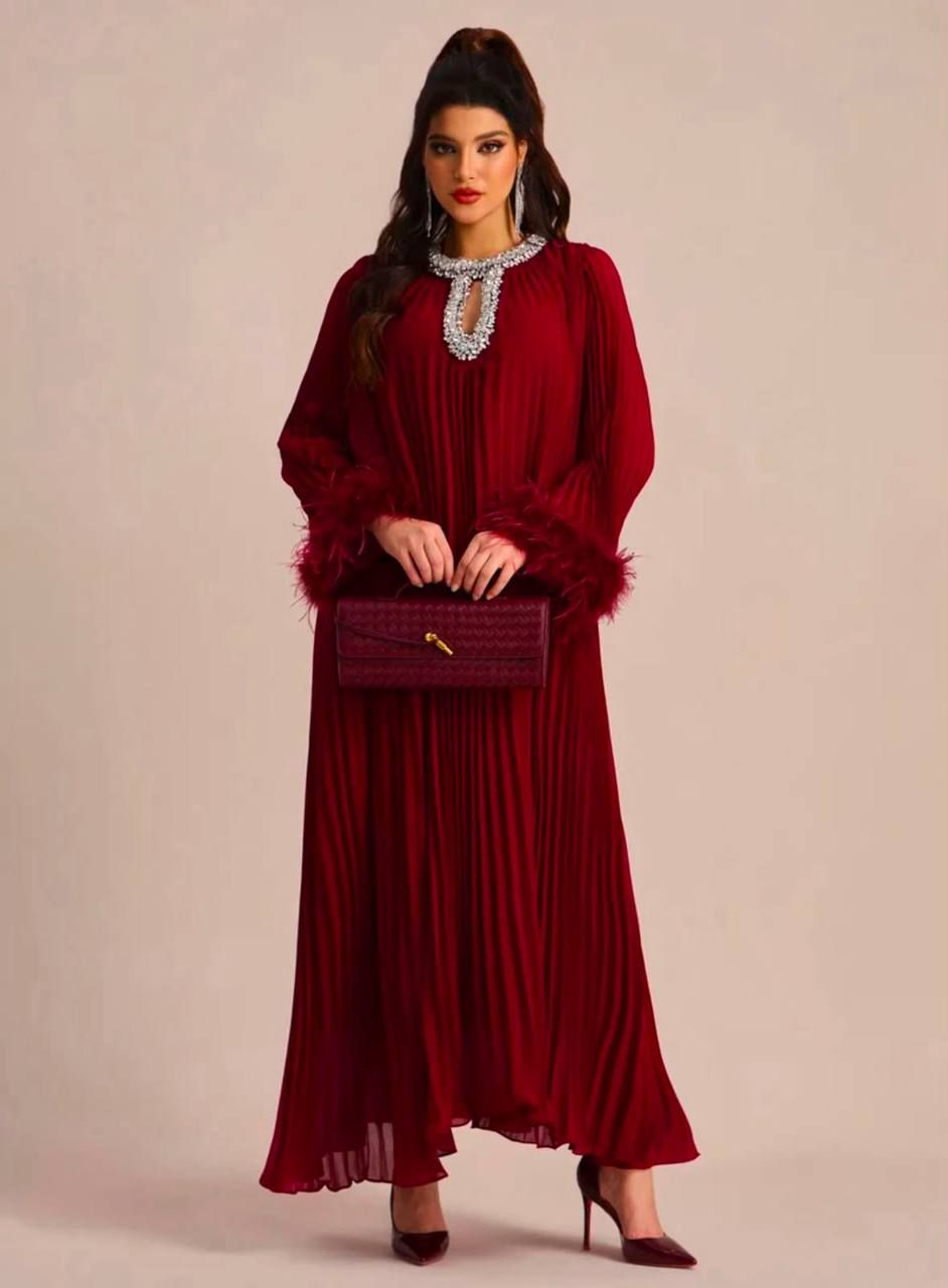 Luxury Women's Jalabiya (Dark Berry & Dark Pink) High Master | Elegant Wear UAE | D-E47