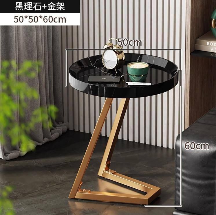 Modern Round Side Table with Marble/Wood Top and Gold Frame UAE | D-E49