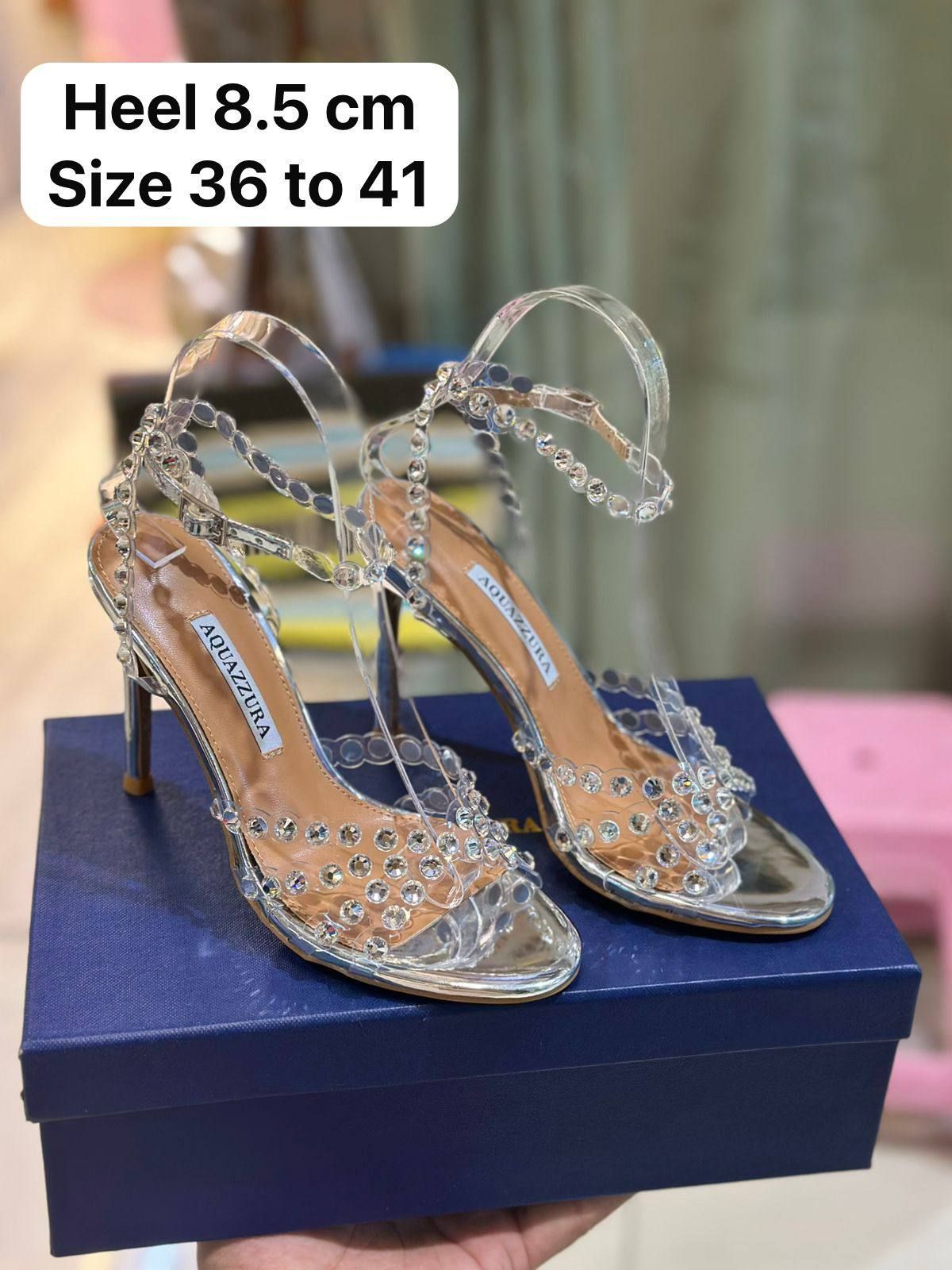 AQUAZZURA Inspired Crystal Embellished Clear Heeled Sandals - 8.5 cm | D-E46
