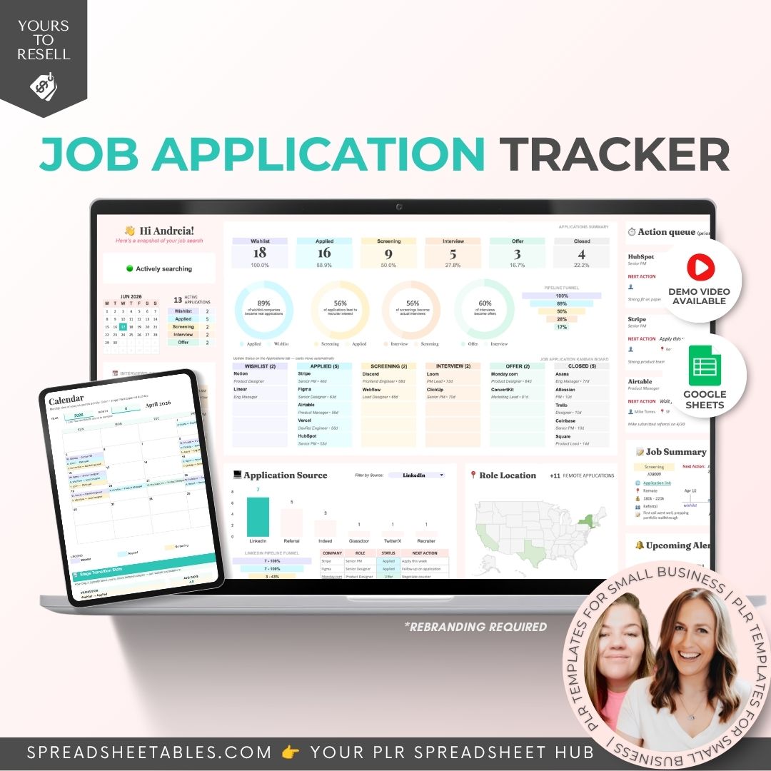 🎓Ultimate Job Applications Tracker 0135 PLR Spreadsheet