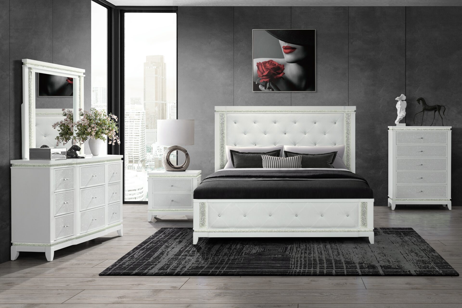 ALINA WHITE QUEEN BED  WITH LED, COOLER, SPEAKER AND USB