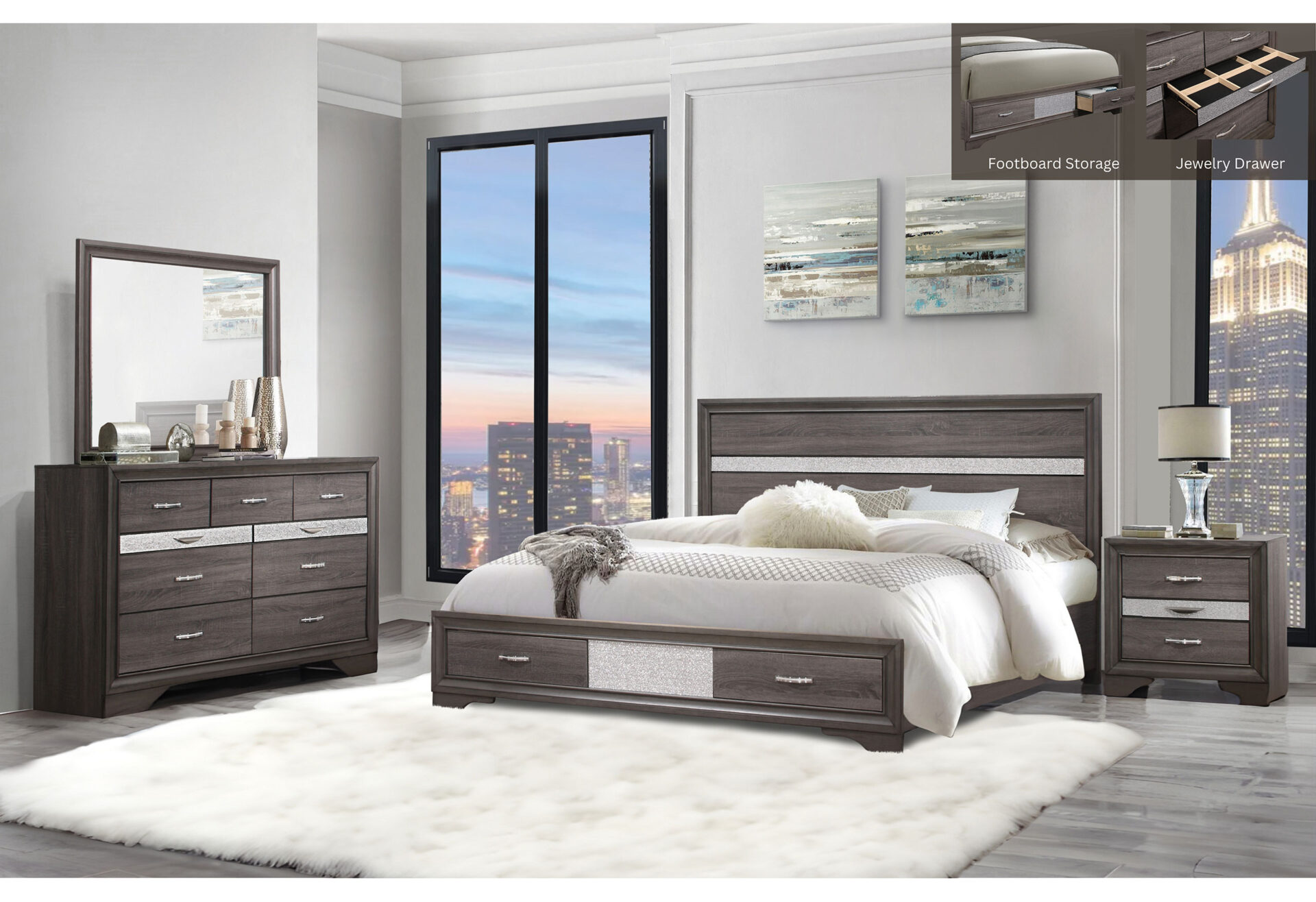  GREY KING BED ROOM SET