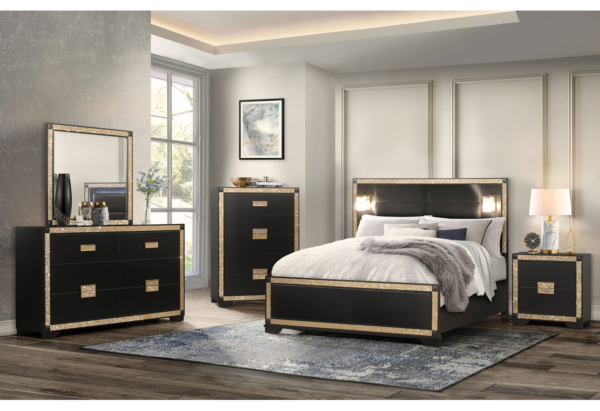  KING BED ROOM SET WITH LAMPS