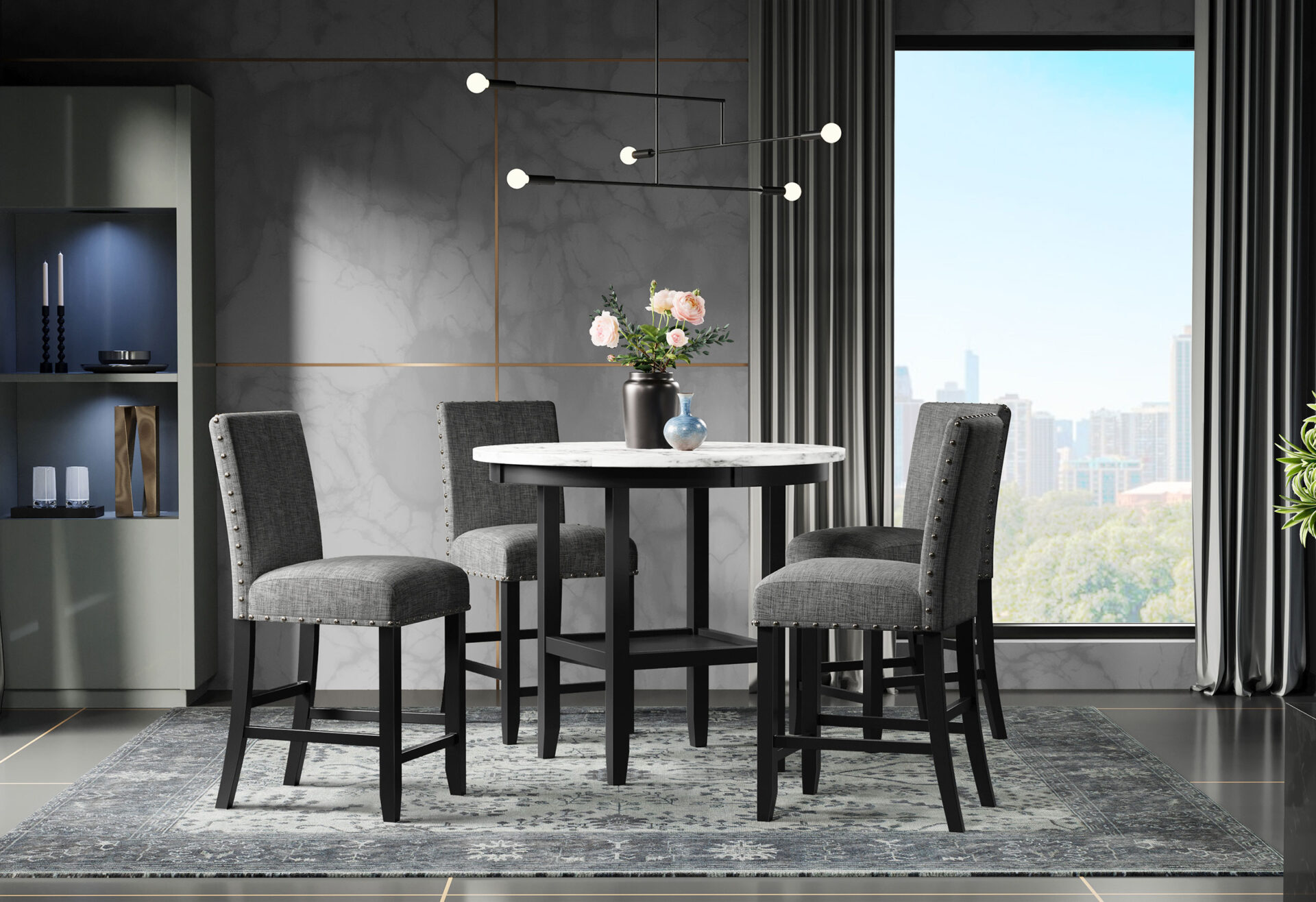BAR TABLE + 6 BAR STOOLS