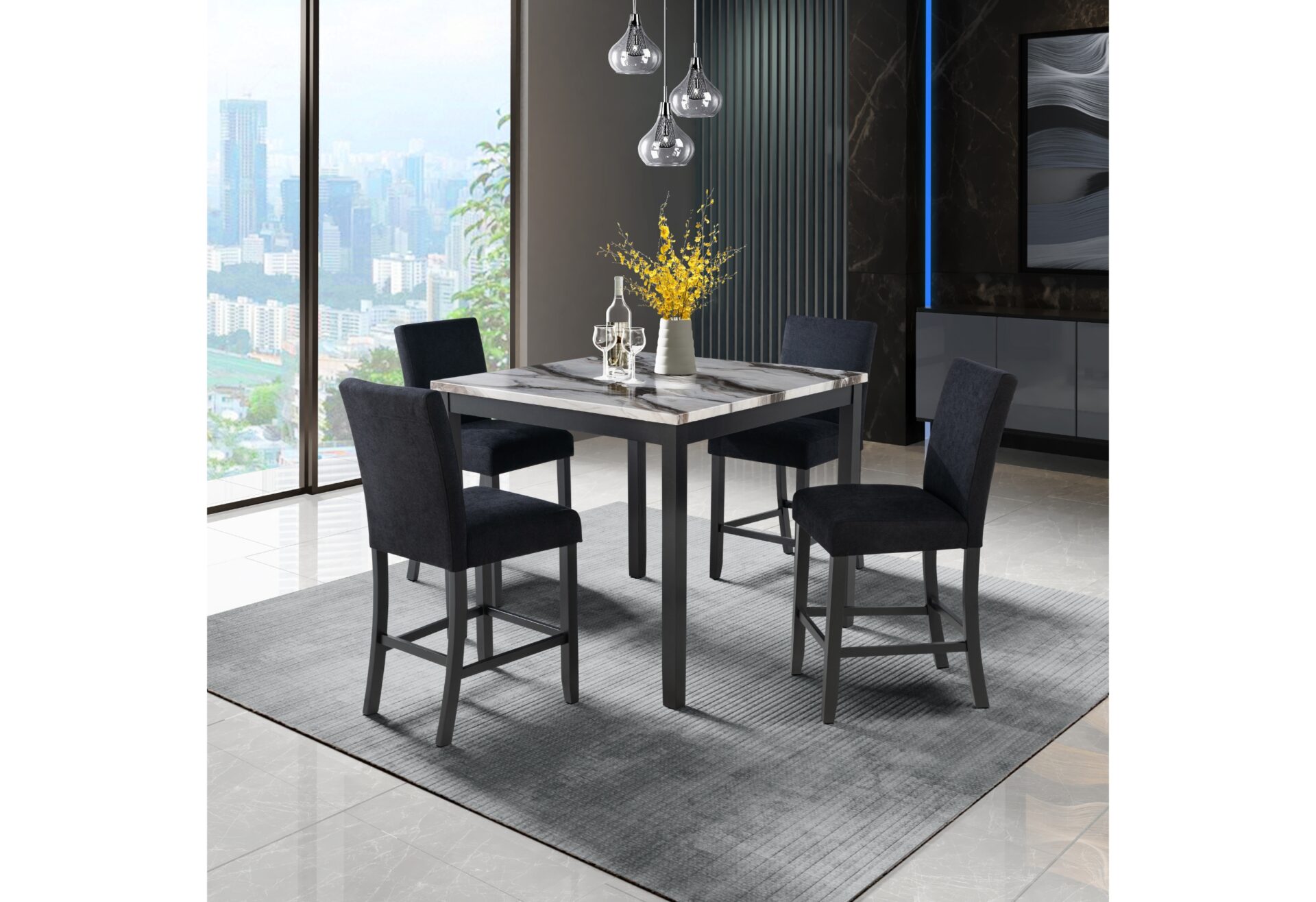 BAR TABLE WITH 4 BAR STOOLS