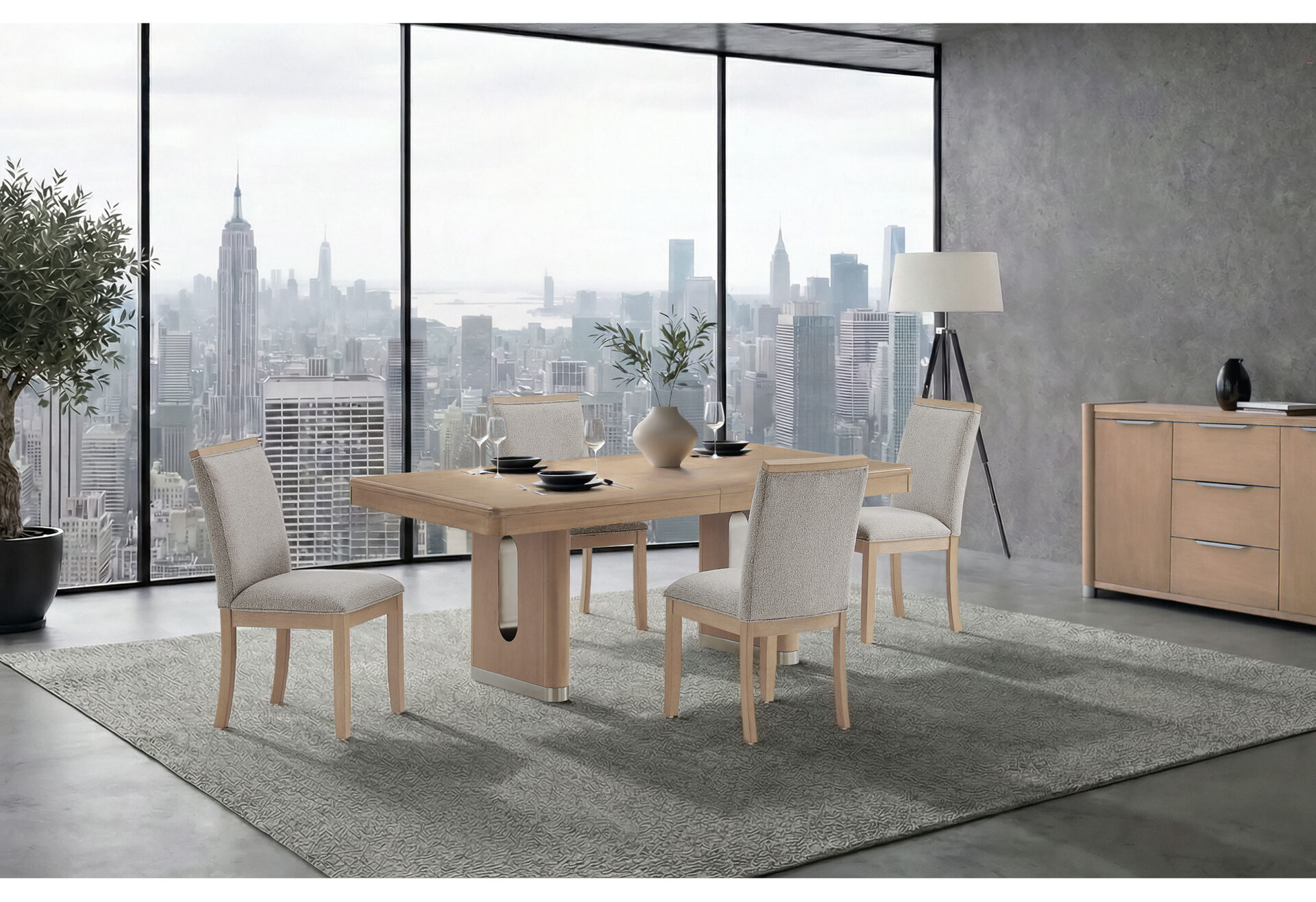 NATURAL DINING TABLE AND 4 DINING CHAIRS