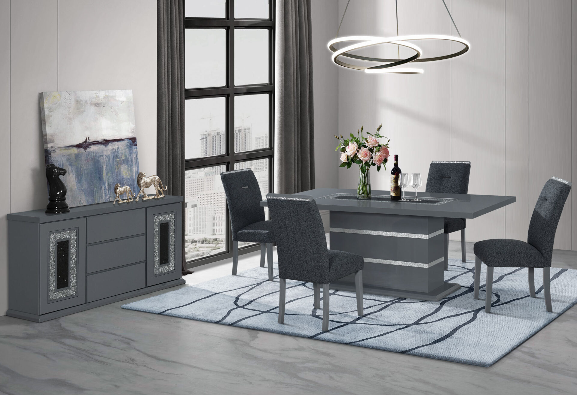 MONACO DARK GREY DINING TABLE AND 8 MONACO  DINING CHAIRS