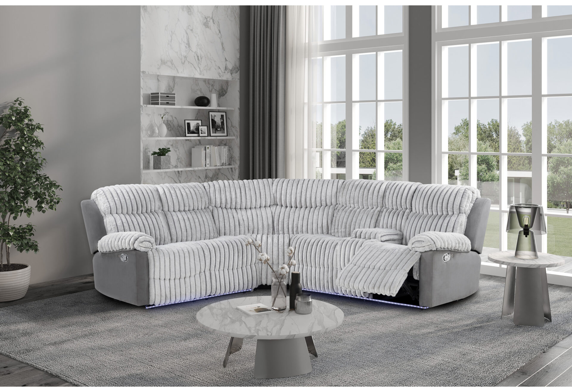 GREY SECTIONAL LIVING ROOM WITH LED