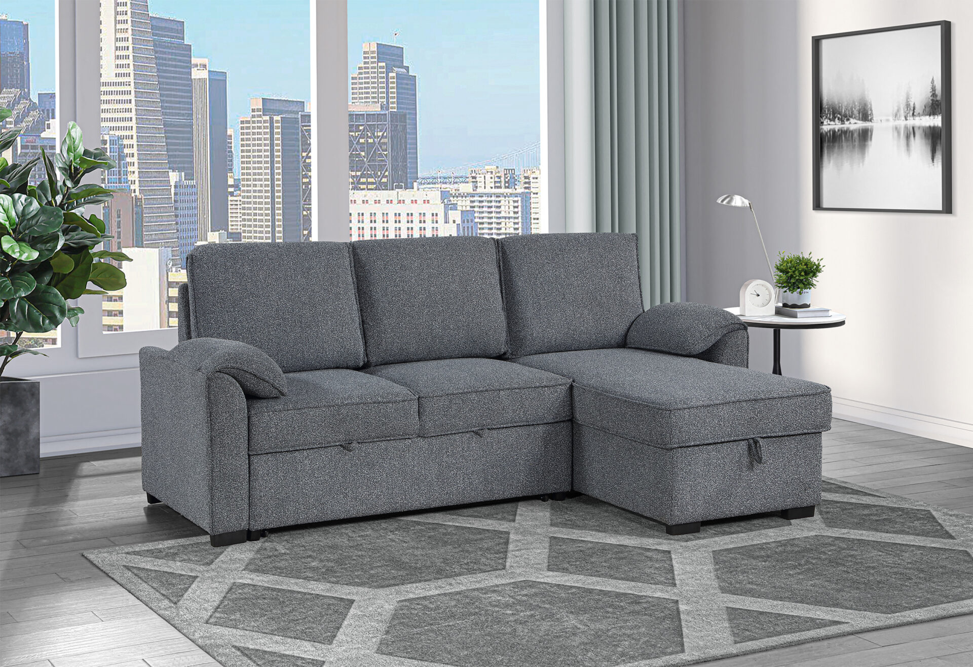 DARK GREY REVERSIBLE SOFA BED