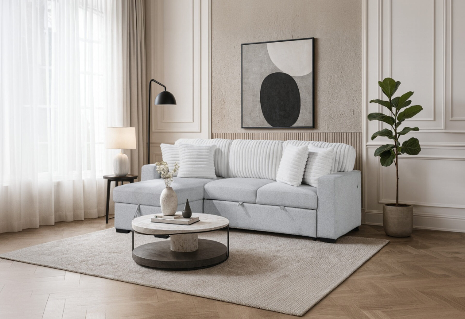 LIGHT GREY/WHITE REVERSIBLE PULL OUT SOFA BED