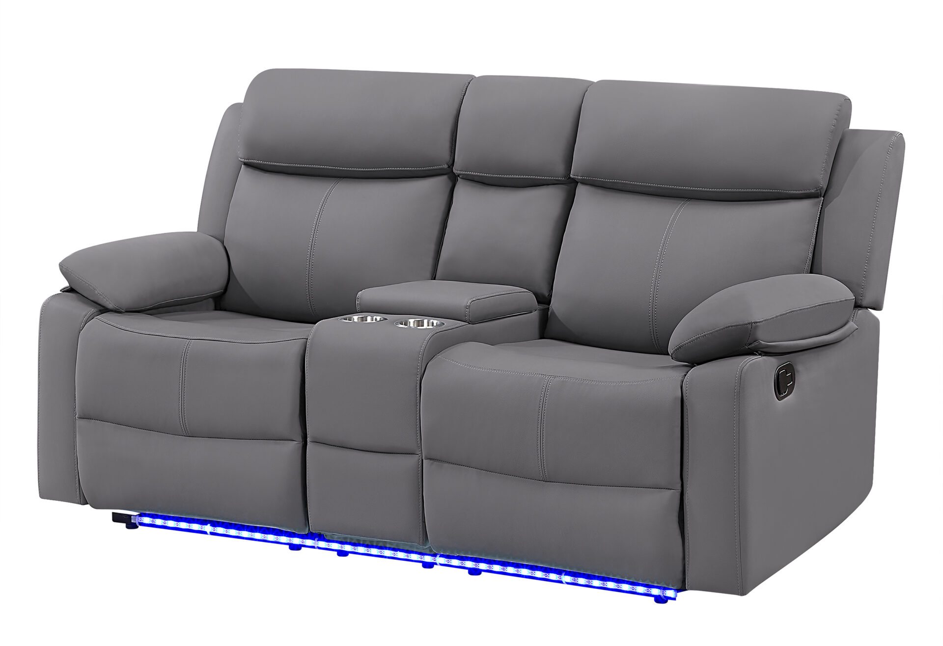 GREY PU 46A CONSOLE RECLINING LOVESEAT WITH LED AND SPEAKER