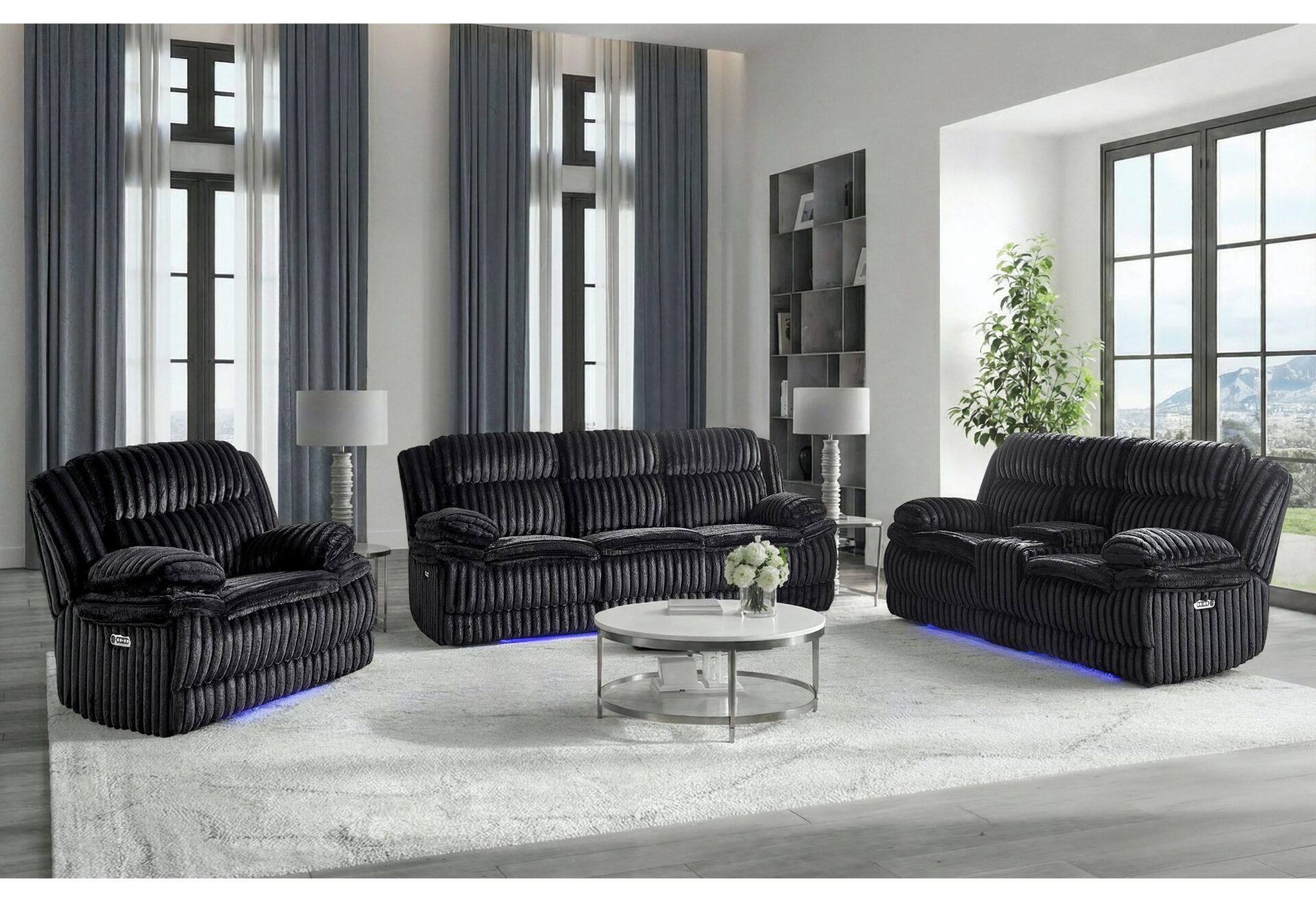 BLACK PWR REC SOFA W/ LED/PWR CONSOLE REC LOVESEAT W/LED