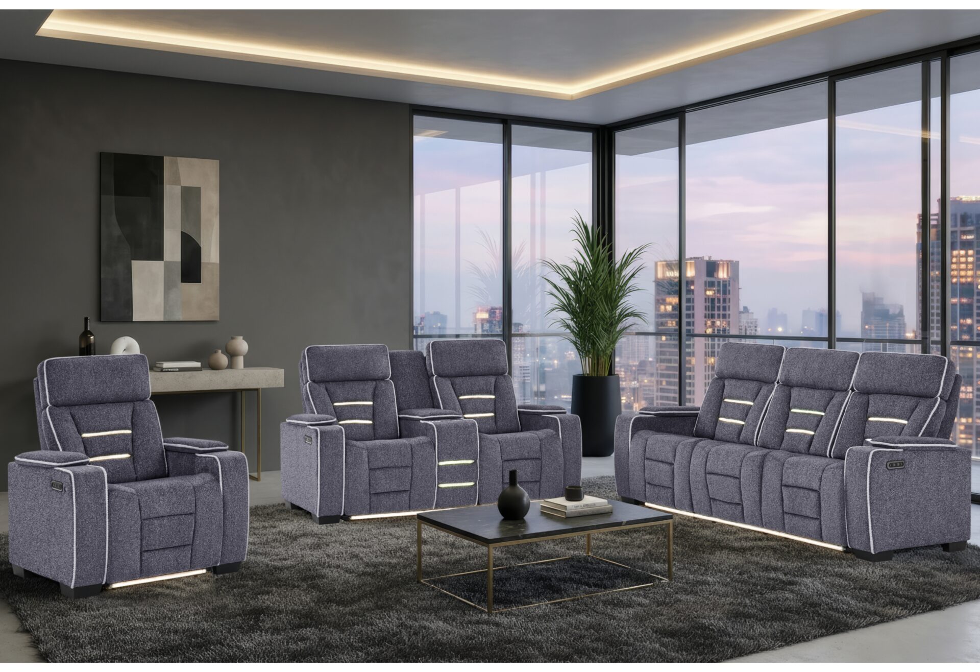 GREY P2 RECLINING SOFA/CONSOLE RECLINING LOVESEAT/RECLINER