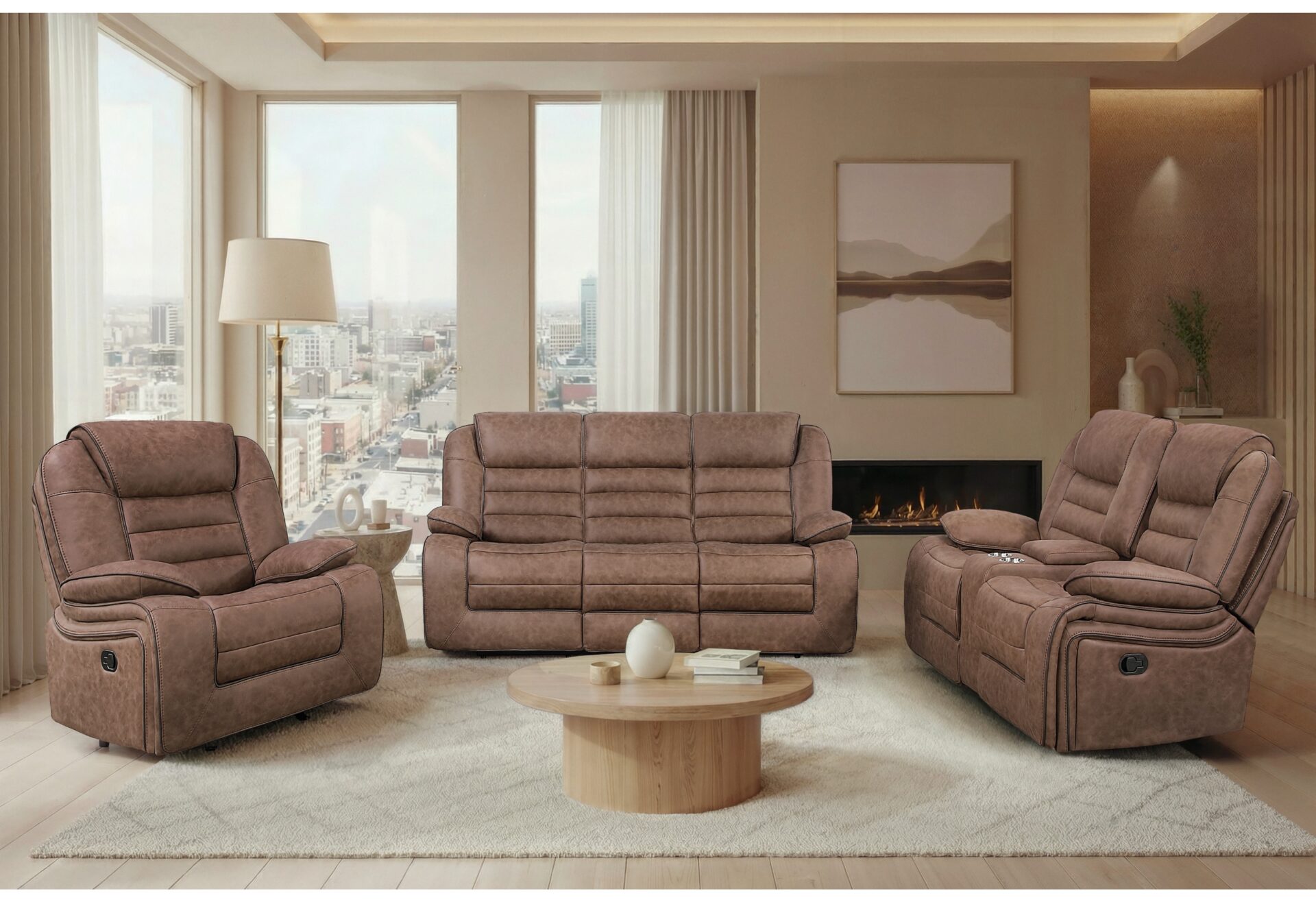 BROWN RECLINING SOFA/CONSOLE RECLINING LOVESEAT/GLIDER RECLINER